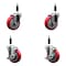 Service Caster 4'' Red Poly Wheel Swivel 7/8'' Expanding Stem Caster Set 2 Brakes, 4PK SCC-EX20S414-PPUB-RED-2-TLB-2-78 - alternate 1